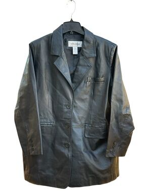 Women's Veranesi Genuine Leather Black Blazer Jacket – Size 18W